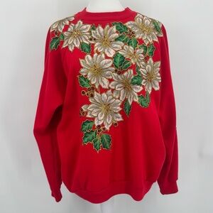 Hand Designed Festive Red Floral Embroidered Sweater